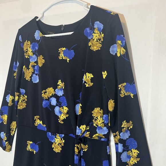 TALBOTS Women’s Midi Dress Size 8 FLORAL JERSEY TWIST FIT & FLARE Blue Stretch - Picture 9 of 12